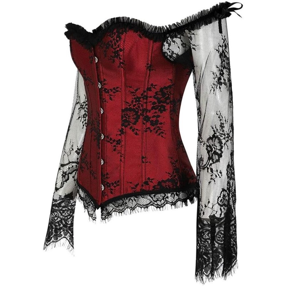 NWT Beautiful Red & Black Halloween Costume Corset Steampunk Gothic Salo… - Picture 6 of 16